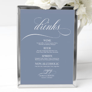 Poster Barre de Mariage bleu Dusty Menu Signer