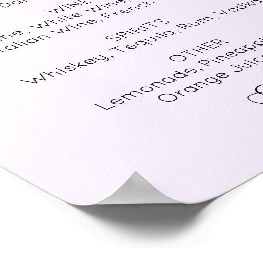 Poster Barre de mariage de script simple violet. Boissons (Coin)