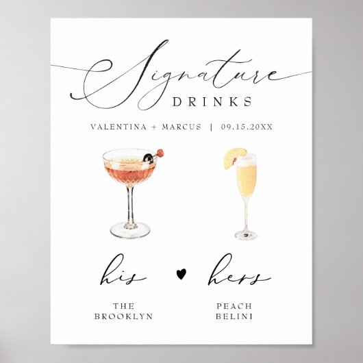 Poster Barre de Mariage de signature de script VALENTINA (Devant)
