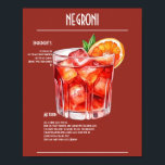Poster Barre de recettes Negroni classique<br><div class="desc">Découvrez le raffinement intemporel d'un Negroni classique avec cette recette simple mais élégante. Conçu avec des parts égales de gin, de sucré vermouth et de Campari, ce cocktail emblématique présente un équilibre parfait entre saveurs amères et sucrées. Garni d'une touche orange pour un arôme citronné, il s'agit d'une boisson aussi...</div>