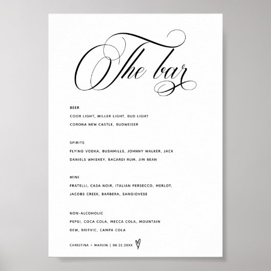 Poster Barre de script de calligraphie Menu Chefs Mariage (Devant)