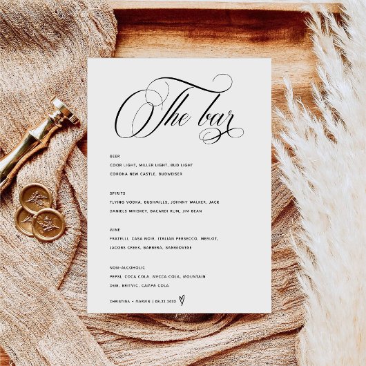 Poster Barre de script de calligraphie Menu Chefs Mariage