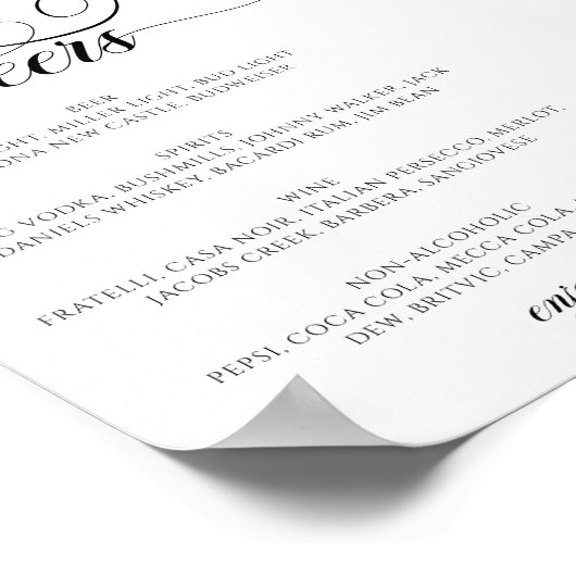 Poster Barre de script de calligraphie Menu Chefs Mariage (Coin)