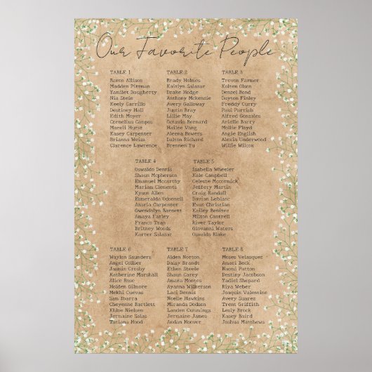 Poster Barre de sièges pour Mariage rustique floral (Devant)