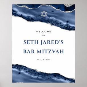Poster Barre frontière bleu et argent Bar Mitzvah Bienven