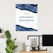 Poster Barre frontière bleu et argent Bar Mitzvah Bienven (Bureau à domicile)