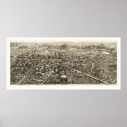 Poster Barre, MA Carte panoramique - 1870 (Devant)