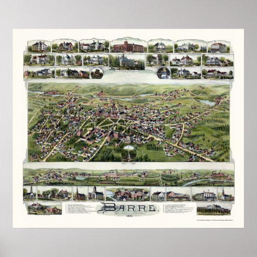 Poster Barre, MA Carte panoramique - 1891 (Devant)