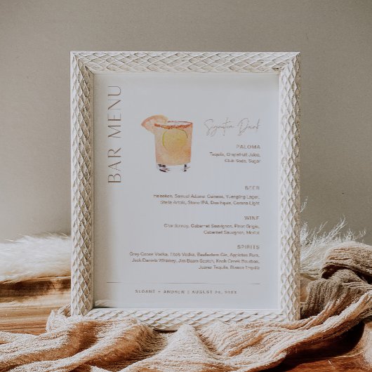 Poster Barre Mariage CLAY Menu, signature Signal boisson