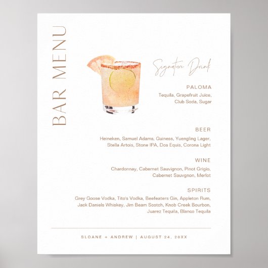 Poster Barre Mariage CLAY Menu, signature Signal boisson (Devant)