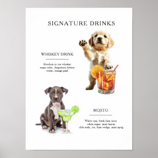 Poster Barre Mariage de signature de chien Menu boisson