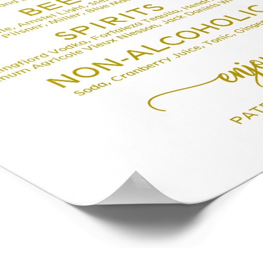 Poster Barre mariage Menu Signer Rustique Chic Calligraph (Coin)