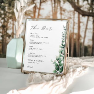 Poster Barre Mariage verte Menu Signer Modèle