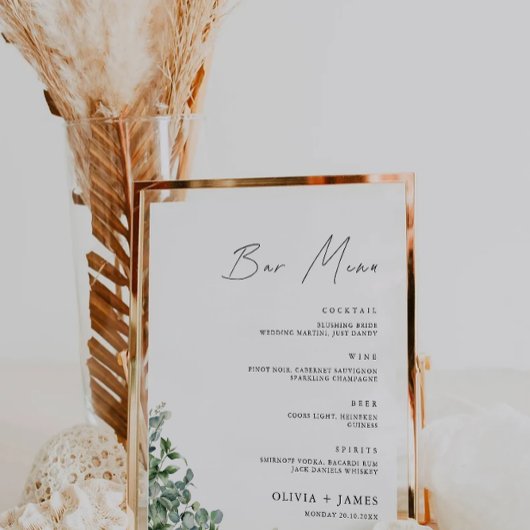 Poster Barre Mariage verte Menu Signer Modèle
