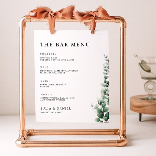 Poster Barre Mariage verte Menu Signer Modèle