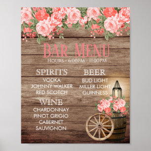 Poster Barre Menu - Baril en bois Patiné - Corail