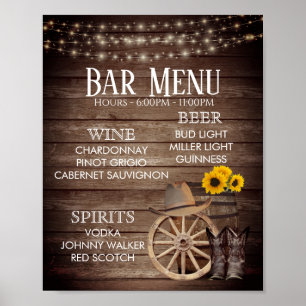 Poster Barre Menu - Mariage en baril de bois de campagne