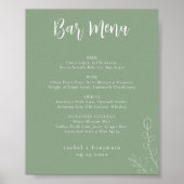 Poster Barre Menu Mariage Sage Vert Botanique Minimal (Devant)