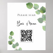 Poster Barre menu QR code eucalyptus vert (Devant)