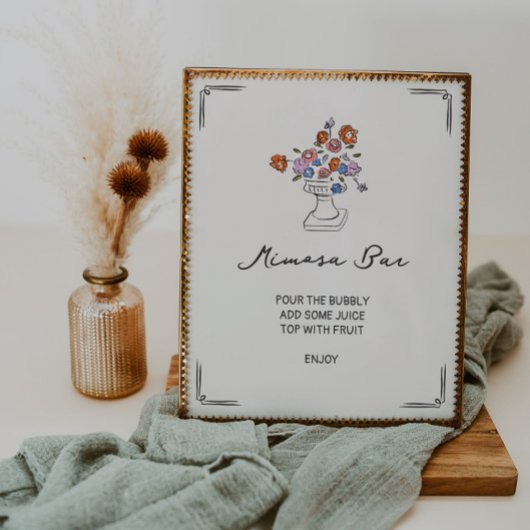 Poster Barre Mimosa d'Urne Florale Dessinée à la main