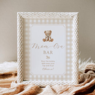 Poster Barre Momosa ours en peluche gingham neutre