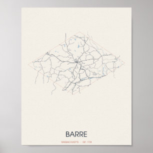 Poster Barre, plan de rue de Massachusetts – Fondée en 17