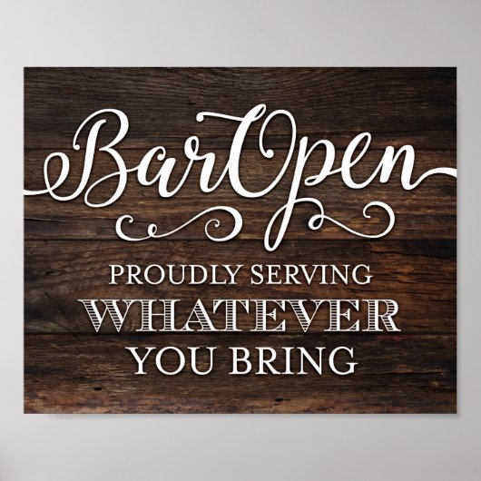 Poster BARRE Rustique Chic OPEN Party Sign Print (Devant)