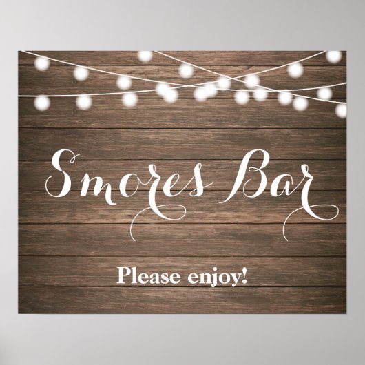Poster Barre Smores rustique avec lumières à cordes (Devant)