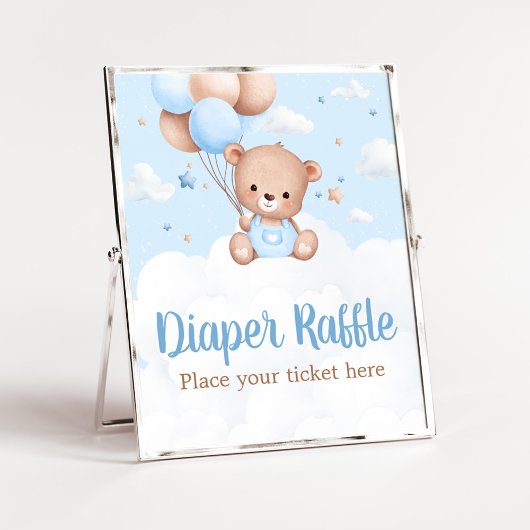 Poster Barreau bleu Baby shower Ours Teddy Raffin