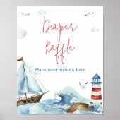 Poster Barreau rouge bleu Baby shower nautique (Devant)