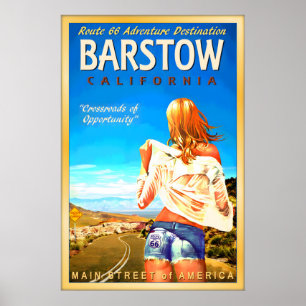 Poster BARSTOW Californie Route 66 Autoroute Cutoff Jeans