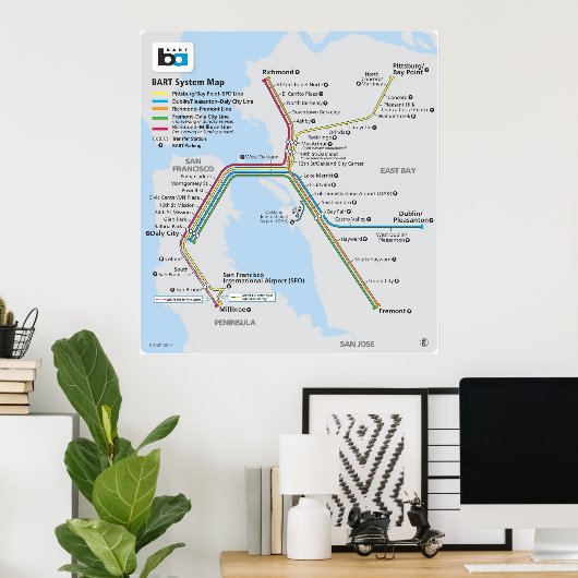 Poster Bart Train Map (Bureau à domicile)