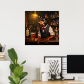 Poster Bartender allemand Pinscher dans un pub Vintage (Bureau à domicile)
