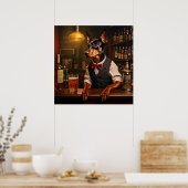 Poster Bartender allemand Pinscher dans un pub Vintage (Cuisine)