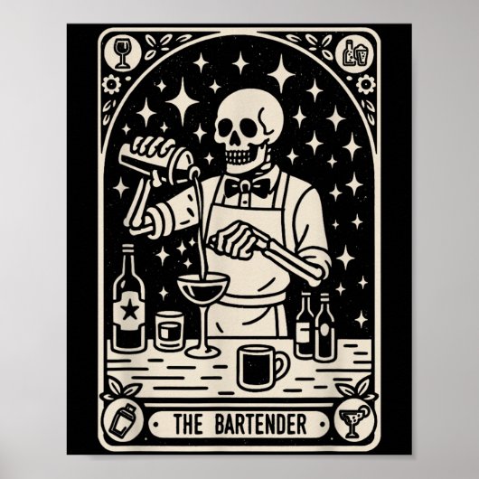 Poster Bartender Tarot Card Halloween Mixologue Barm (Devant)