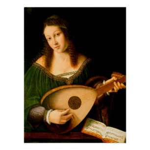 Poster Bartolomeo Veneto Lady Jouer Lute Portrait Art