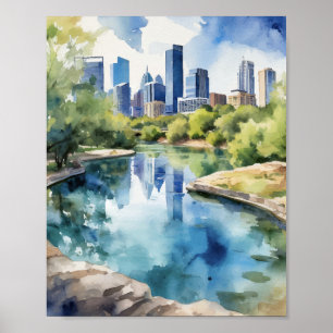 Poster Barton Springs Austin Texas Aquarelle