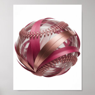 POSTER BASE-BALL AVEC RAYURES ROSES ET CUIVRÉES ET BLANC