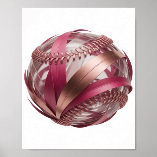 POSTER BASE-BALL AVEC RAYURES ROSES ET CUIVRÉES ET BLANC (Devant)