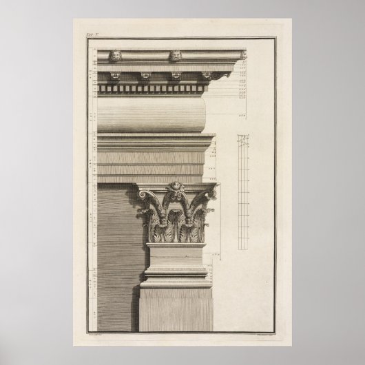 Poster Base, Capitale et Entablature du Pilaster (Devant)
