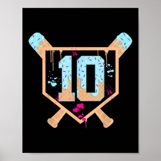 Poster Baseball 10 Ans Crème Glace Drip 10e Anniversaire (Devant)