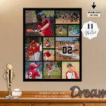 Poster Baseball 11 Photo Collage Personnalisé<br><div class="desc">Créez un poster photo-collage personnalisé de baseball en utilisant ce modèle photo-collage facile à télécharger avec 11 images de différentes formes et tailles avec le nom du joueur, le numéro et le nom de l'équipe ou du club contre votre choix de couleur arrière - plan (en noir). OPTIONS : L'exemple...</div>