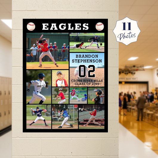 Poster Baseball 11 Photo Collage Player Name Number
