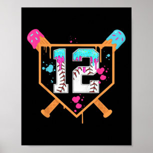 Poster Baseball 12e anniversaire garçon glace goutte 12 a