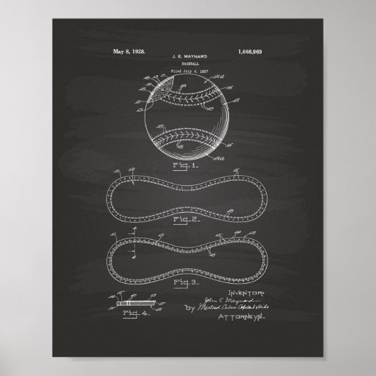Poster Baseball 1928 Patent Art - Chalkboard (Devant)