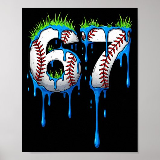 Poster Baseball 67 Six Seven Funny Gen Alpha Meme Blue Dr (Devant)
