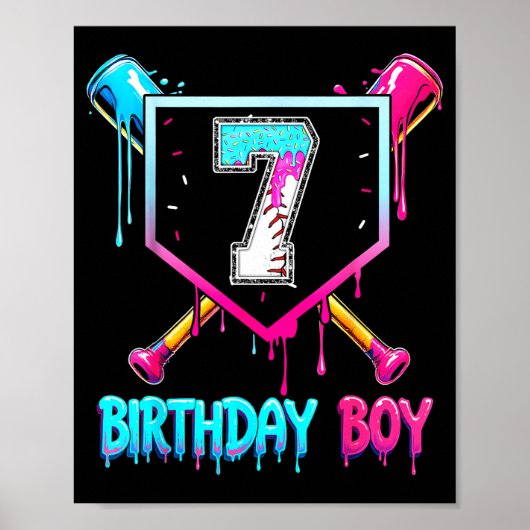Poster Baseball 7 ans Bday garçon glace goutte 7e Bi (Devant)
