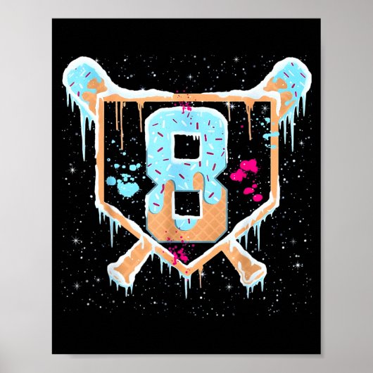 Poster Baseball 8 ans glace goutte 8e anniversaire Bo (Devant)