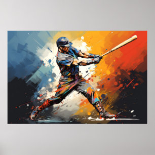 Poster Baseball Action Sport Peinture Art Décor Abstrait
