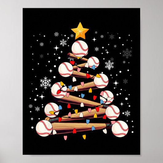 Poster Baseball Arbre de Noël Lumière Noël Garçons de bas (Devant)